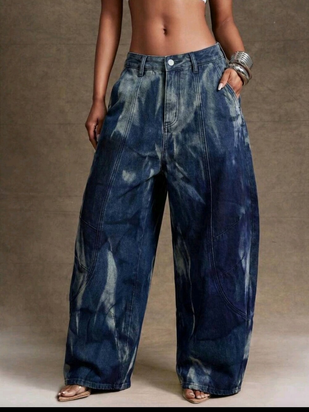 Wide Barrel Leg Unique Washed Denim Jeans Fashionable Streetwear